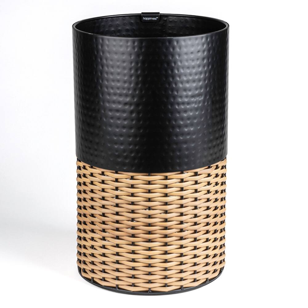happimess Asher Modern 4.13-Gallon 2-Tone Faux Wicker/Metal Cylinder Waste Basket
