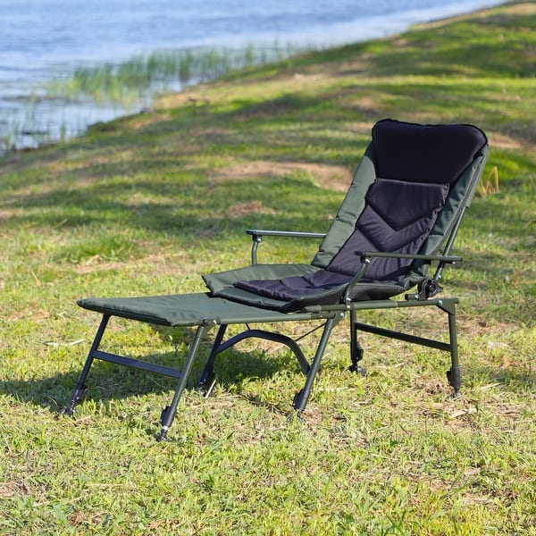 Goplus Camping Lounge Chair With Footrest - 4-Position Reclining Folding Chair, Carrying Bag, Cup Holder, 330LBS Capacity