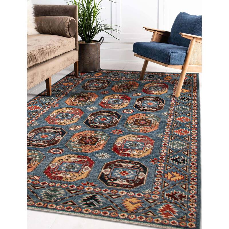 ECARPETGALLERY Hand-knotted Uzbek Ghazni Blue Wool Rug - 4'0 x 6'0
