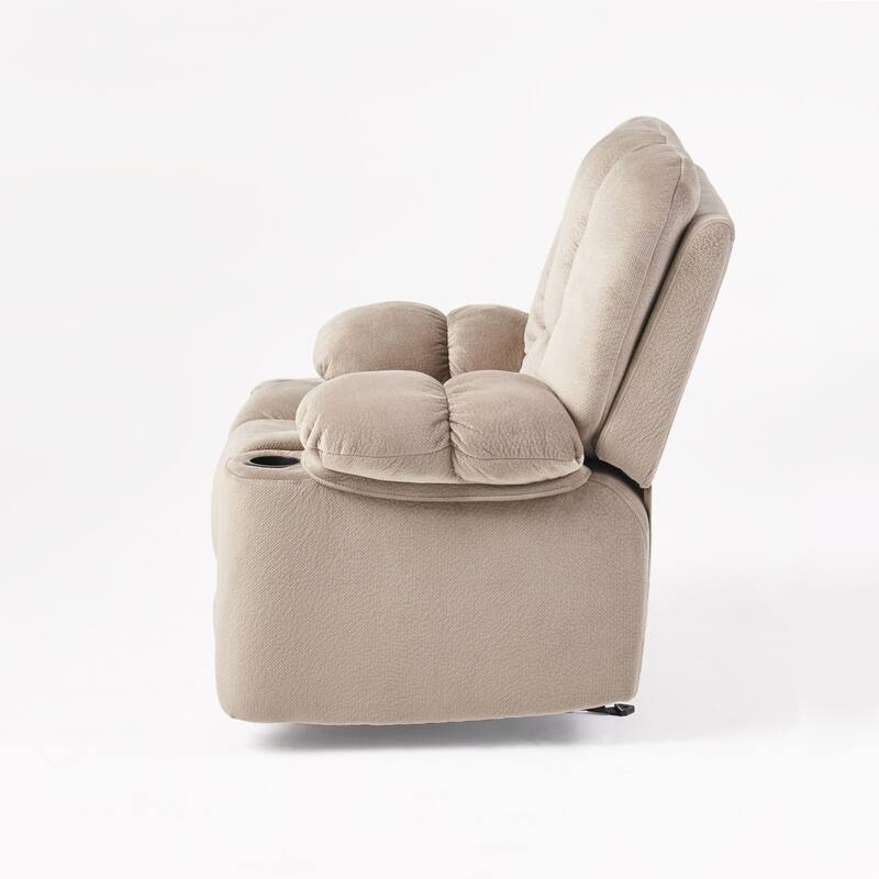 Luxurious Manual Recliner Chair in Coffee, Skin-Friendly Fabric, Dual Cup Holders