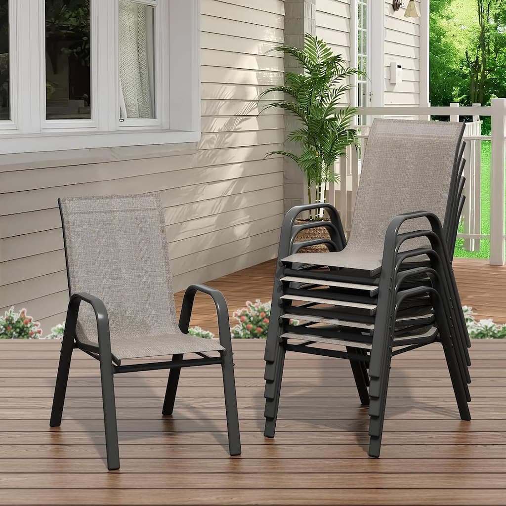 6-Pack Outdoor Stackable Dining Chairs High-Back Textilene Fabric Chairs