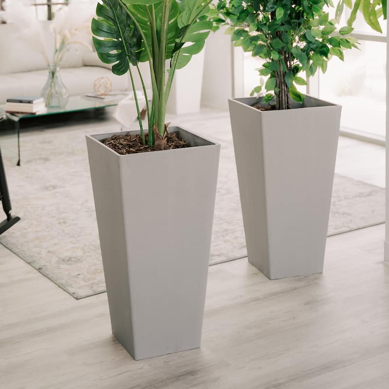 XBrand Modern 28-Inch Square Planter, Modern Tapered Planter Perfect for Indoor & Outdoor Planter, Patio Décor, Set of 2