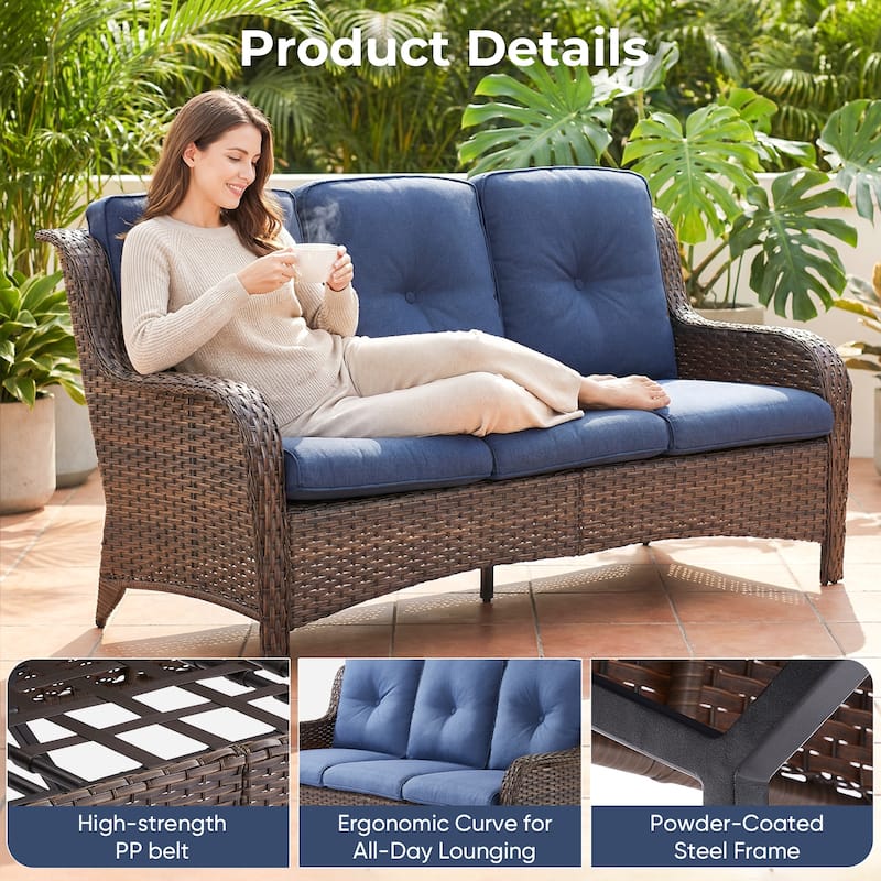 Pocassy Outdoor Patio Wciker Sofa Furniture Set of Chair Table.