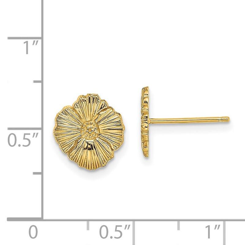 Curata 14k Yellow Gold Textured Flower Post Earrings - 10x9.2mm