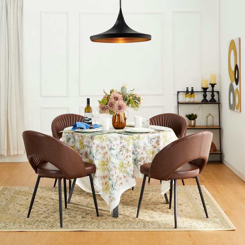 Glitzhome Mid-Century Modern Quilted PU Leather Dining Side Chair with Metal Tapered Legs
