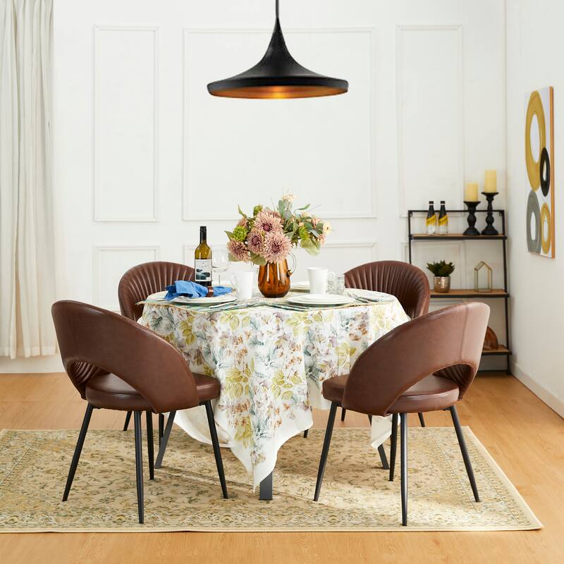 Glitzhome Set of 4 Faux Leather Upholstered Side Dining Chairs with V-shaped Wood Legs - Set of 4-Brown 2
