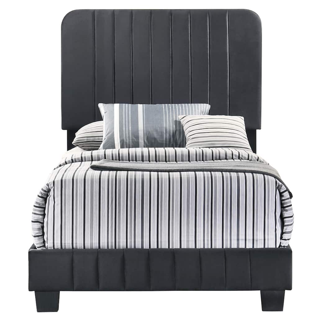 Velvet Upholstered Channel Tufted Twin Panel Bed - 81" - Black