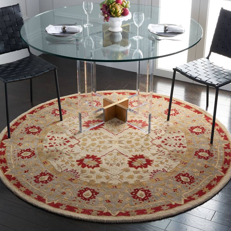 SAFAVIEH Handmade Anatolia Mirhan Traditional Oriental Hand-spun Wool Rug - 6' Round - Ivory/Light Green
