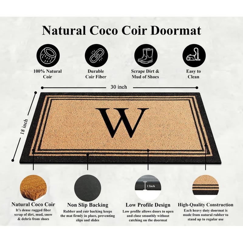 A1HC Natural Coir Doormat with Heavy Duty PVC Backing,0.75 Inch Pile Height, Perfect for Outdoor Use