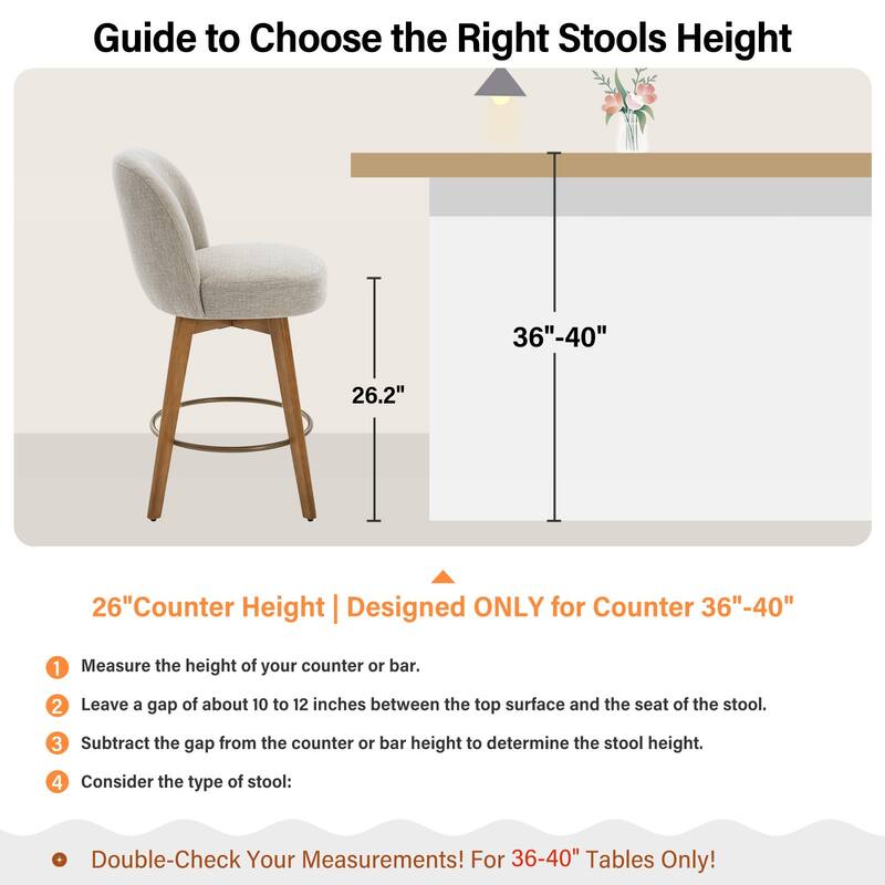26" Upholstered Swivel Counter Stool With Solid Wood Frame - 37.8"H x 19.7"W x 23.2"D