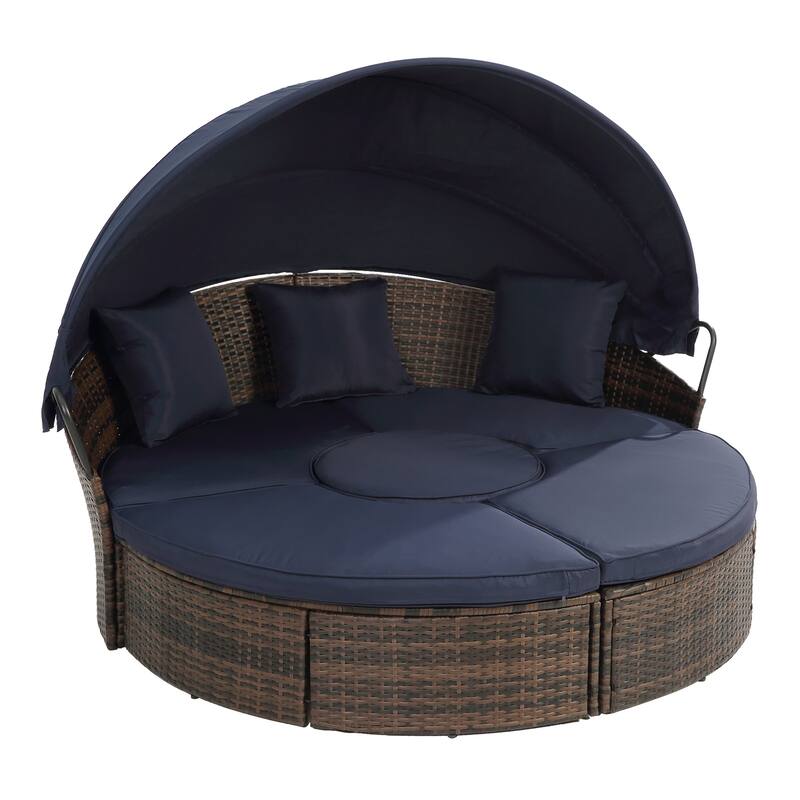 Outdoor Round Daybed with Retractable Canopy