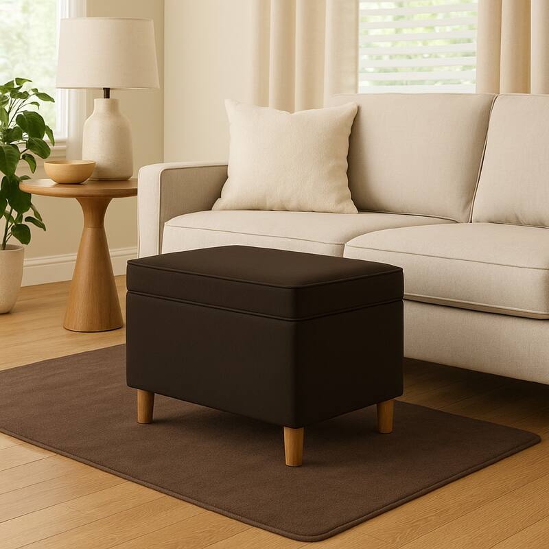 Fero Storage Ottoman, 24in Rectangular Hinged Lid, Dark Brown Velvet