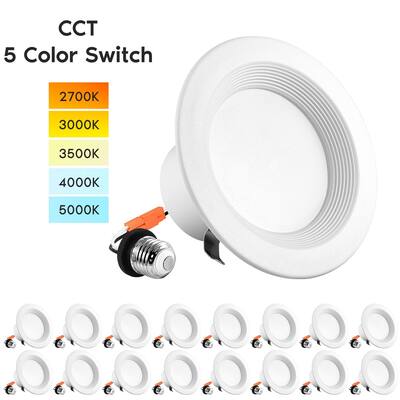 Luxrite 4" LED Recessed Can Lights, Color Temperature Selectable 2700K - 5000K, Dimmable, 750lm, Baffle Trim 16-Pack