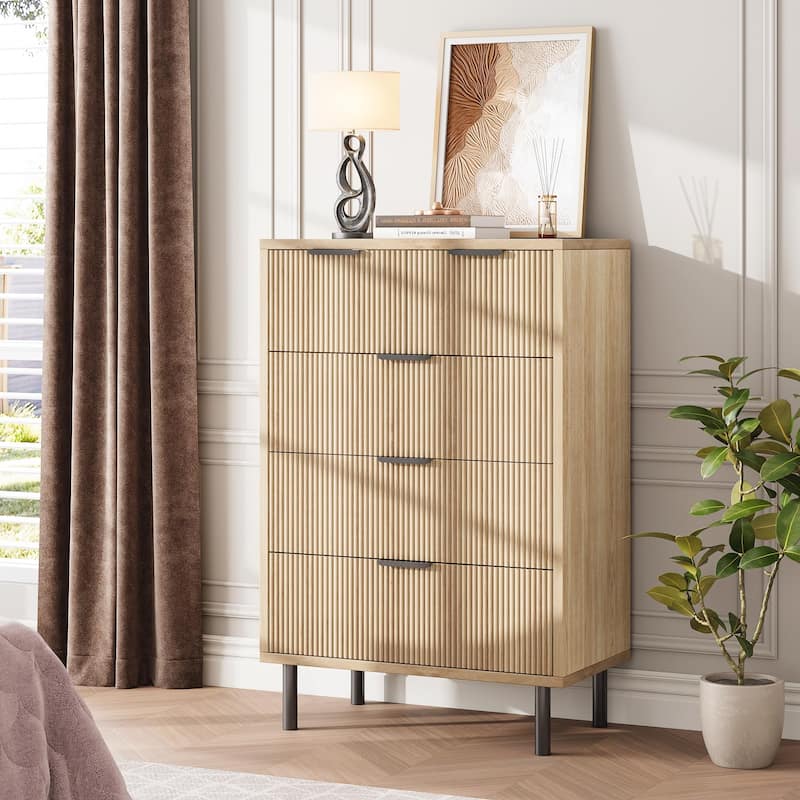 3/5/6 Drawer Fluted Dresser for Bedroom, Modern Wide Chest of Drawers with Metal Legs - 5-drawer - Natural