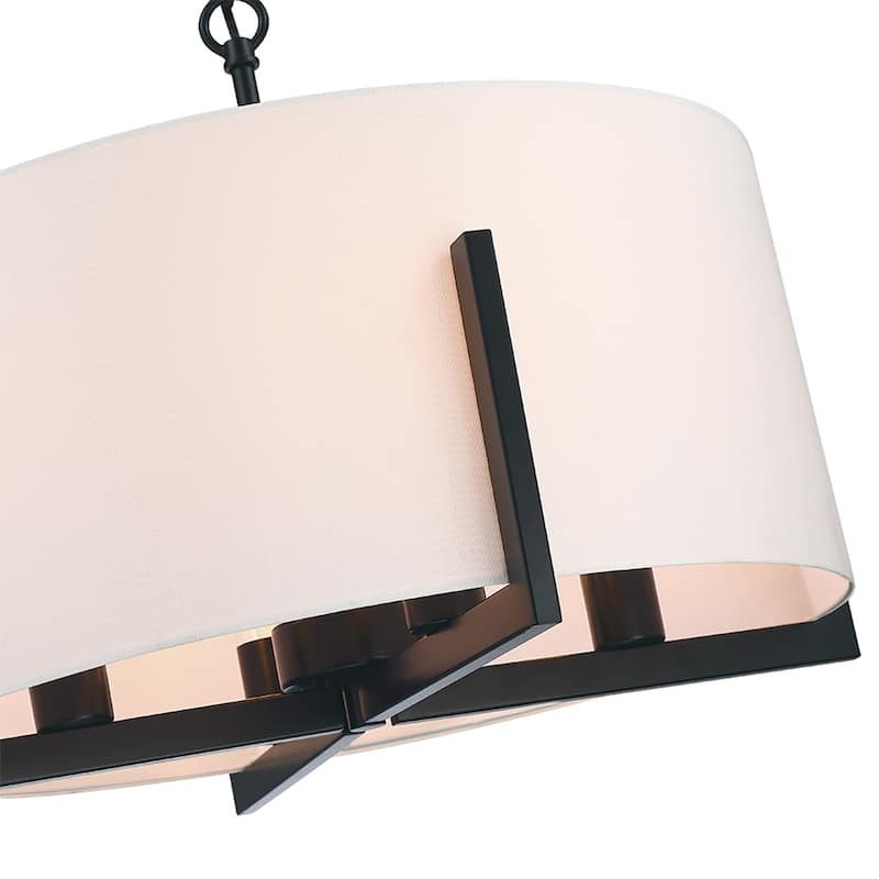 22 in. 4-Light Matte Black Chandelier Pendant Light with White Drum Shade - 22"W