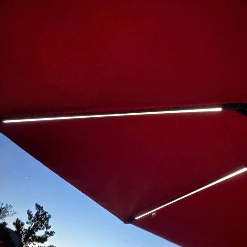 DAVEE 9.5 Ft Offset Cantilever Hanging Patio Umbrella with Solar LED Light- RED