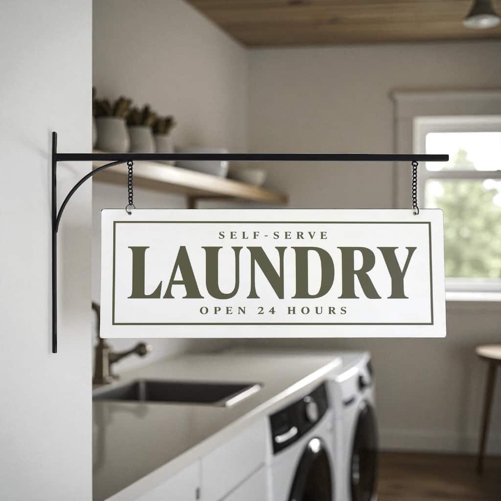 American Art Decor Double-Sided Self-Serve Laundry Metal Sign - Rustic Wall Decor - 7.5" x 20"