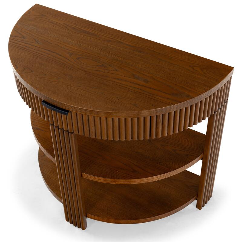 SAFAVIEH Couture Shelbie Reeded 1-Drawer 2-Shelf Half Moon Console Table - 32"W x 16"D x 26"H