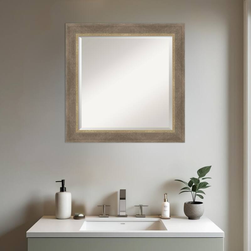 Driftwood Tan Beveled Wood Framed Bathroom Vanity Wall Mirror - Driftwood Tan