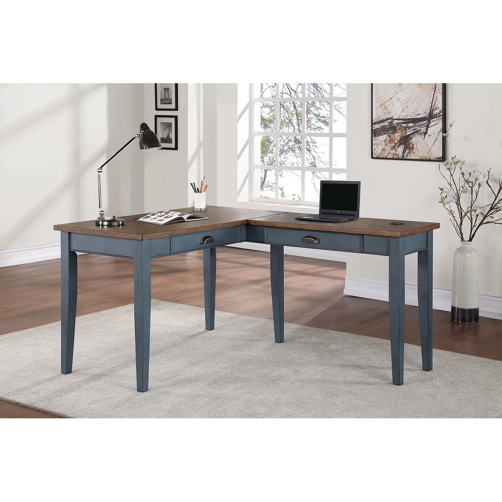 L shaped cheap desk blue