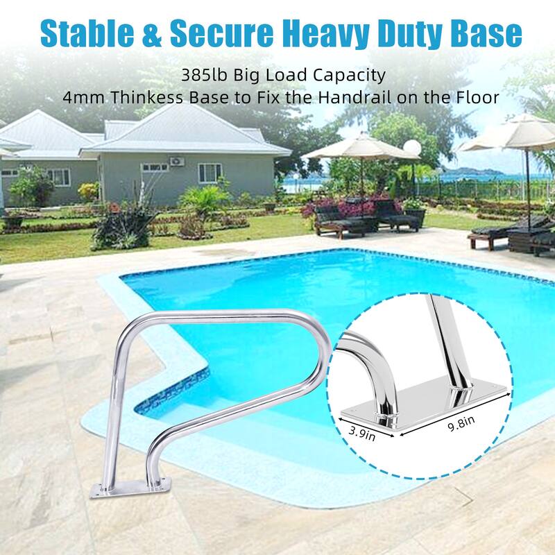 Pool Rail 30x22" 250LBS Load Capacity Silver Rustproof Pool Handrail
