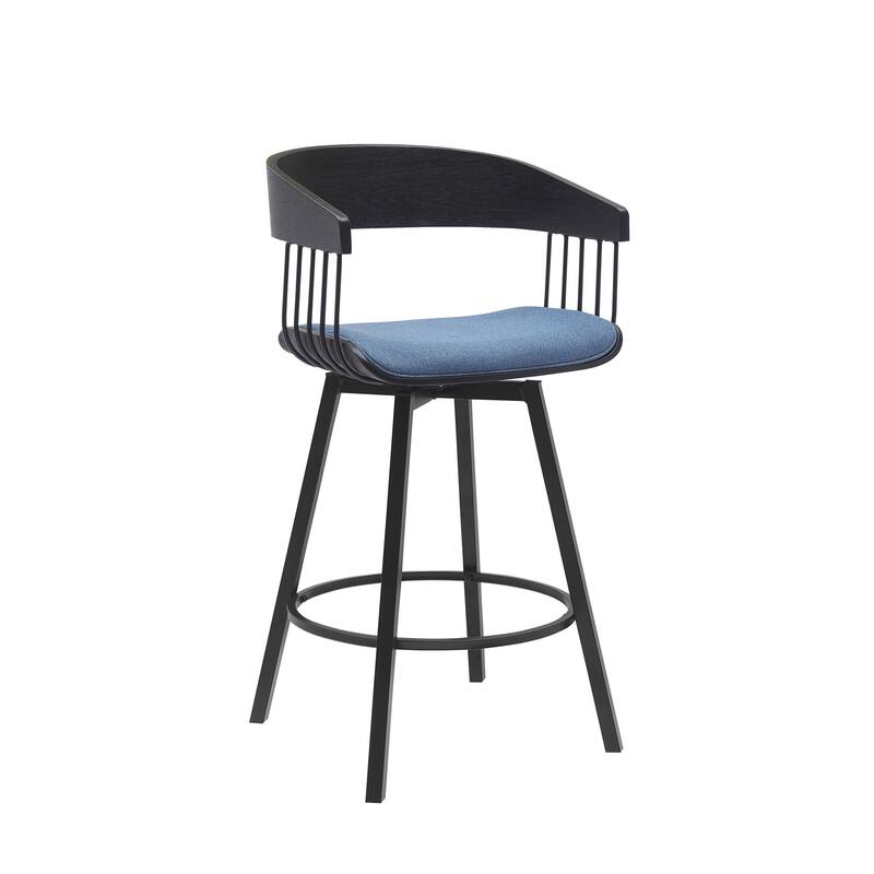 Athena Wood and Metal Upholstered Bar or Counter Swivel Stool