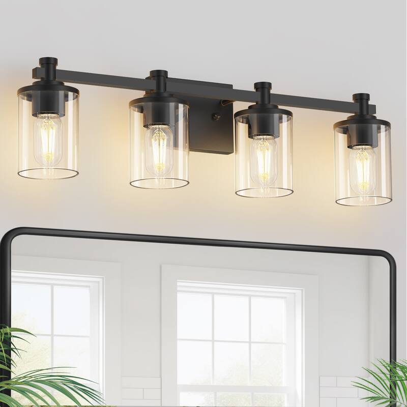 3 Light Vanity Lights, Black and Gold Wall Sconce Light with Clear Glass, Bathroom Light Fixtures - 27.95in. - Black-4Light
