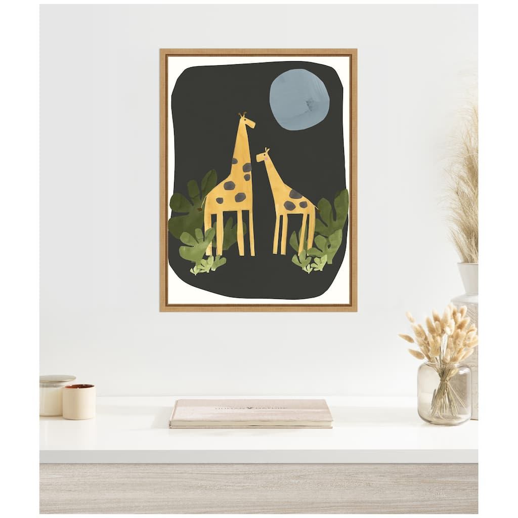 Kate and Laurel Giraffes Under The Moon by Alicia Abla Framed Canvas Wall Art Print