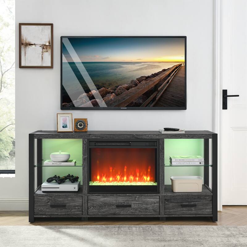 Freestanding or TV Stand Electric Fireplace, Realistic Flames, 9 Brightness Levels, 5000 BTU, Timer Function - N/A