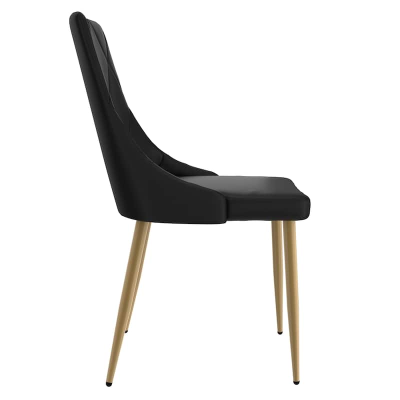 Contemporary Faux Leather and Metal Dining Chair, Set of 4 - Black and Aged Gold