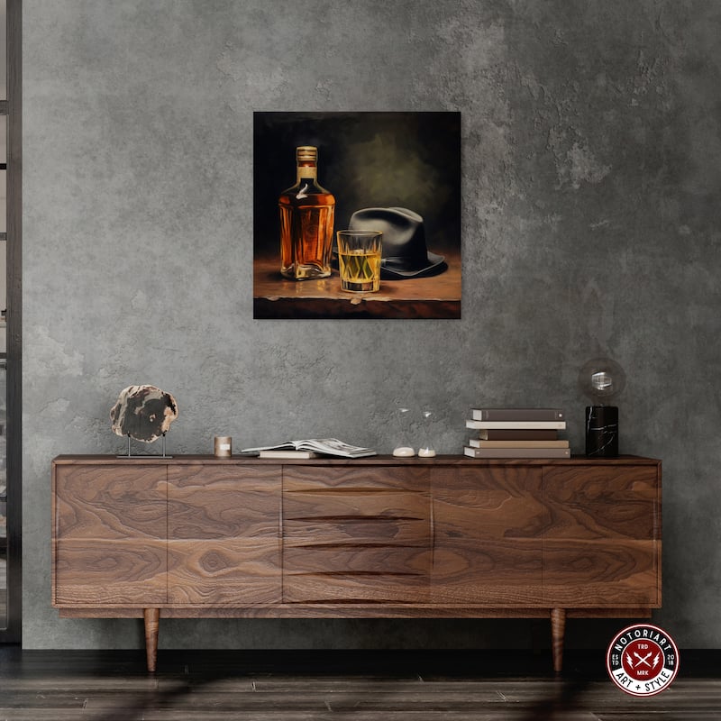 Notoriart Whiskey And Vintage Hat Gallery Wrapped Bar Cart Art For Men