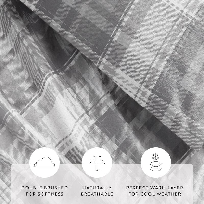 Becky Cameron Plaid 4 Piece 100% Cotton Brushed Flannel Deep Pocket Bed Sheet Set