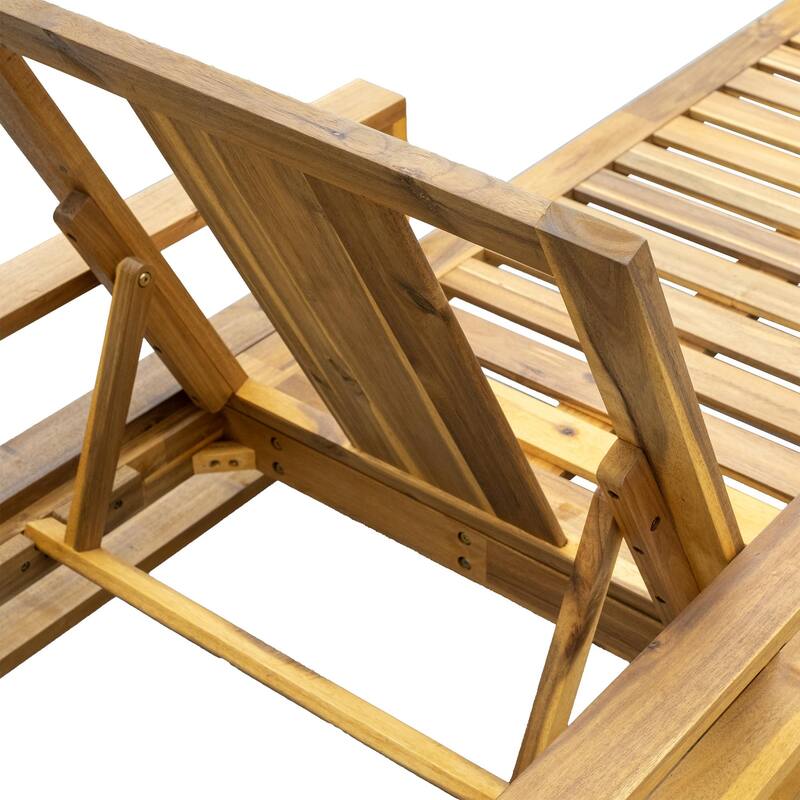 Roomfitters Acacia Wood Adjustable Backrest Outdoor Lounge Chair for Gardens, Terraces, Poolside Areas