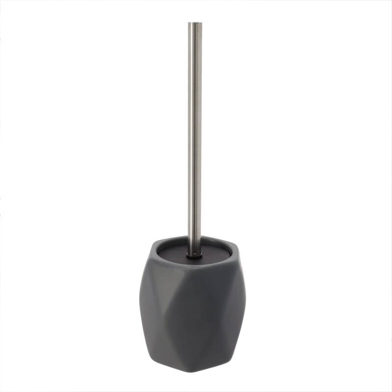Bath Toilet Bowl Brush and Holder Diamond Stoneware Grey - 4.80"L x 4.60"W x 15 inchesH
