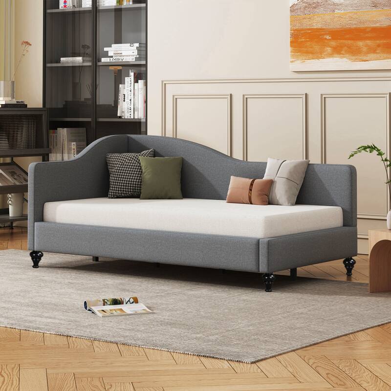 Twin Size L-Shaped Linen Daybed, with Solid Wood Legs