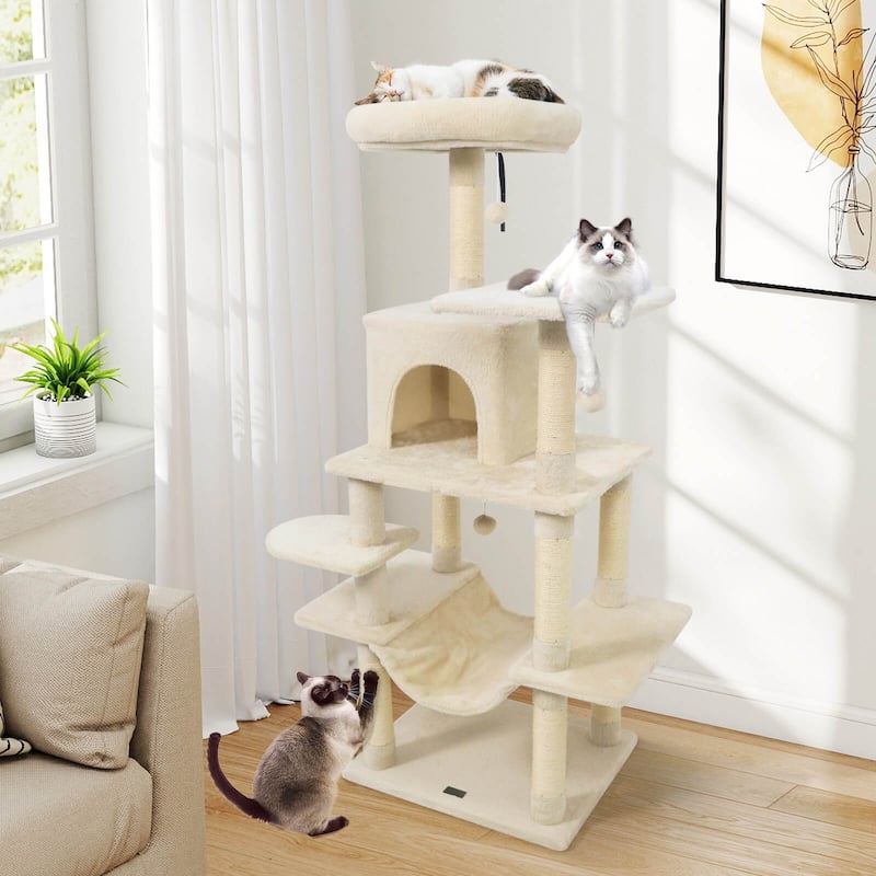 Costway 58” Tall Multi-level Cat Tree with Upholstered Perch & Cat - See Details