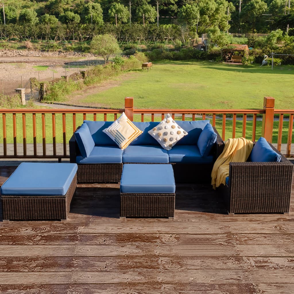 Costway 6PCS Patio Rattan Furniture Set Sectional Cushion Sofa Coffee - 6-Piece Sets