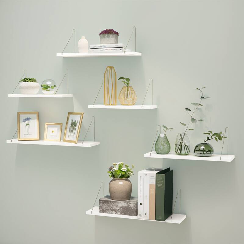 Floating Shelves for Wall with Silver Metal Brackets White for Bedroom Living Room - 23.62 x 5.91 x 5.91 inch
