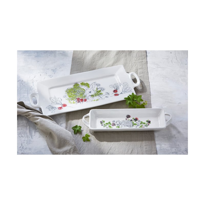 Munching Bunny Reactive White Stoneware Platter Dishwasher Safe 20.5L x 9.0W inches