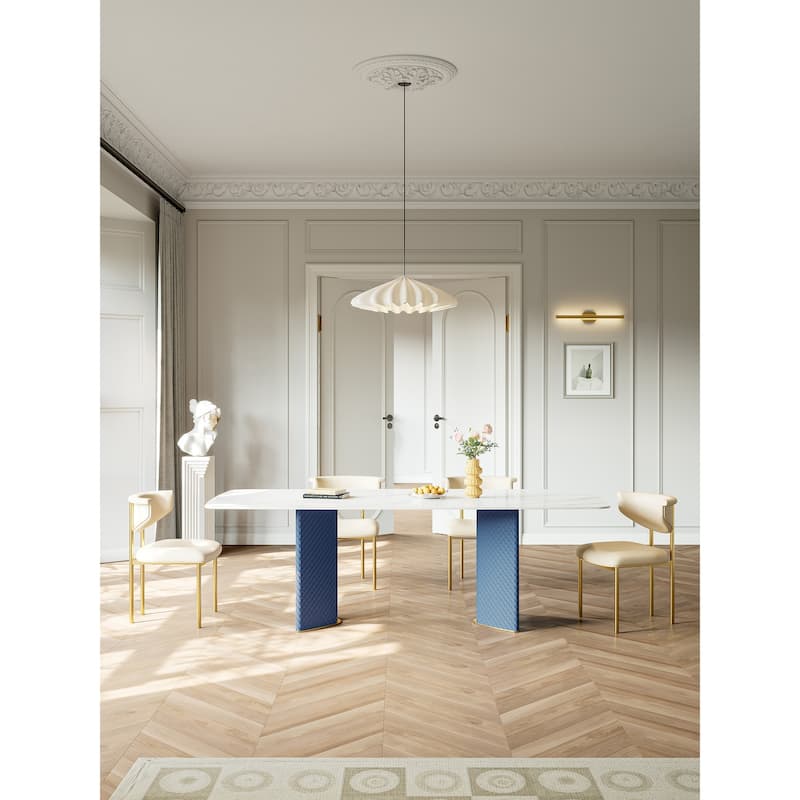 Lesly Rectangle White 70.86 in. Dining Table (8 Seats) - 70.86"D×35.43"W×29.52"H