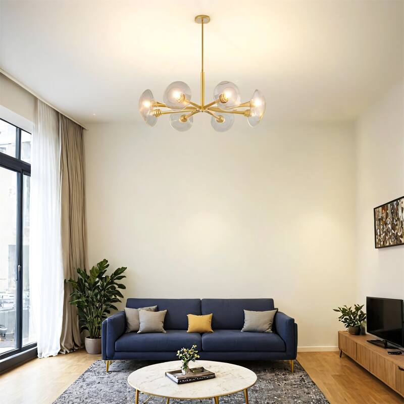 36" Modern Gold 8-Light Sputnik Chandelier with Clear Glass Shades - Gold