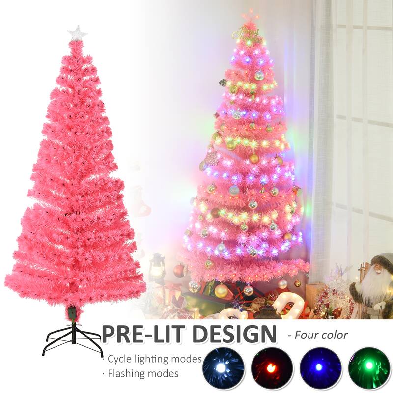 HOMCOM 6 ft. Prelit Artificial Christmas Tree with Stand, Colored Christmas Tree