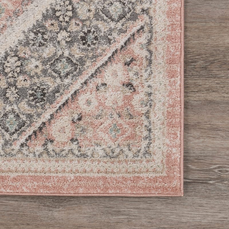Sevita Soft Pink and Gray Oriental Area Rug