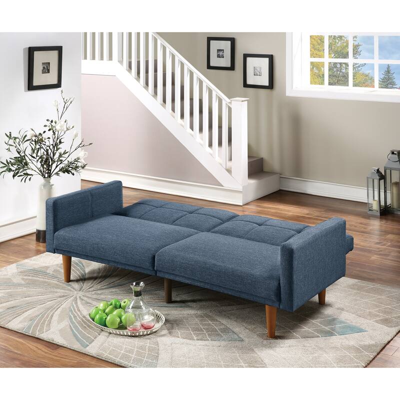 Transitional Fabric Adjustable Loveseat Couch, Convertible Sofa Bed with Tufted Cushion Back & Square Arms