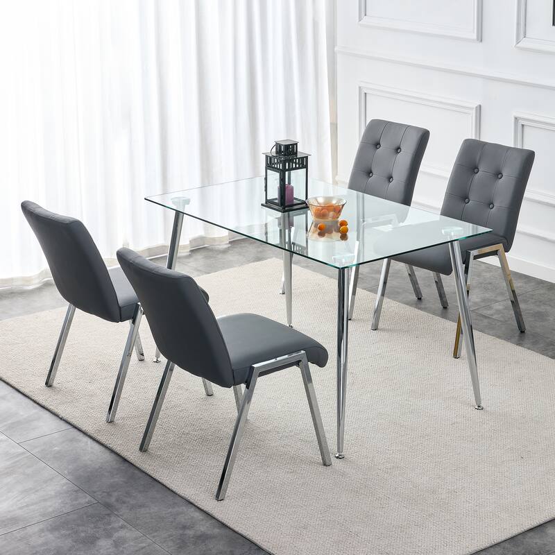 Armless High Backrest Dining Chair with Electroplated Metal Legs