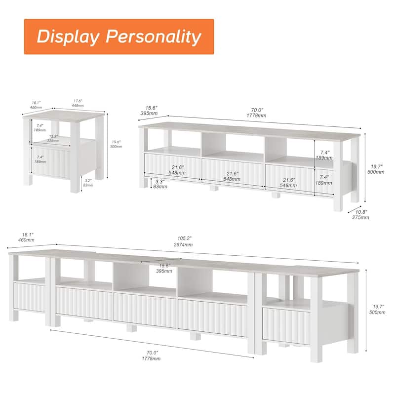 White TV Stand for 65-100 Inch TV with LED Light, Modern TV Console