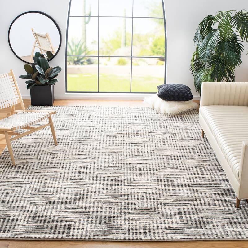 SAFAVIEH Hand-Knotted Tibetan Sousan Modern Wool Rug - 5' - 6' x 9' - Ivory/Grey