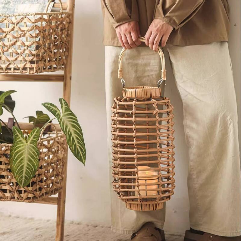 RusticReach Decorative Bamboo Woven Lantern Holder
