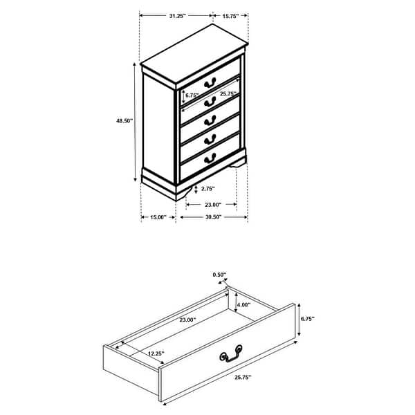 dimension image slide 1 of 3, Louis Philippe Wood 5-drawer Bedroom Chest