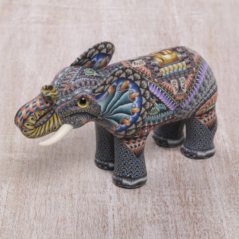 Polymer clay sculpture, 'Vibrant Elephant'